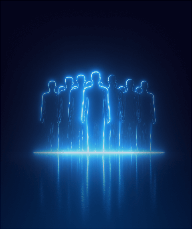 Silhouettes lumineuses représentant une équipe avançant ensemble.