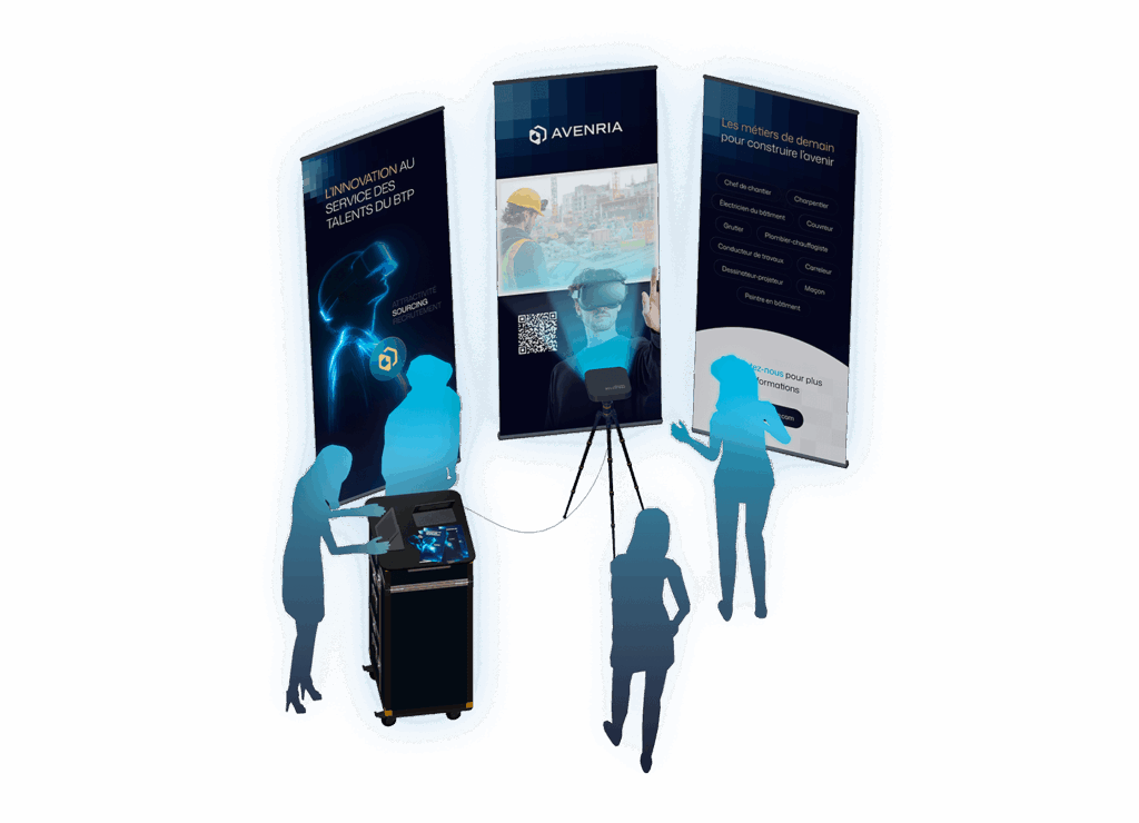 Espace interactif Avenria avec contenus gamifiés et expérience immersive.