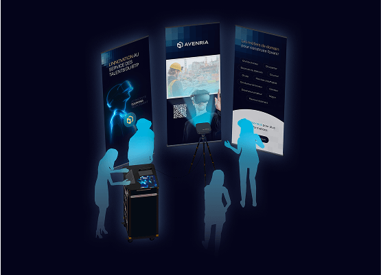 Espace interactif Avenria avec contenus gamifiés et expérience immersive.