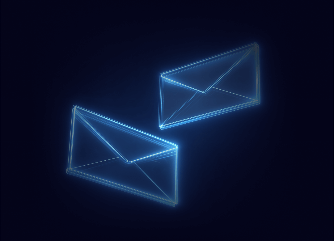 Illustration lumineuse de deux enveloppes symbolisant la communication.