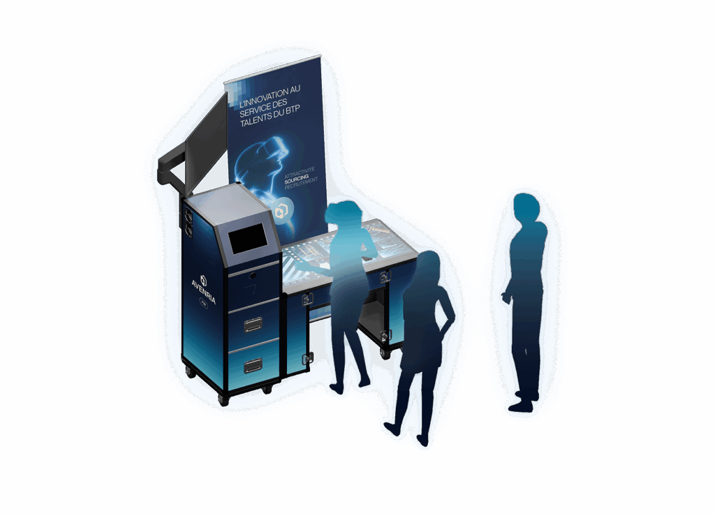 Module de démonstration Avenria avec borne numérique et écran.