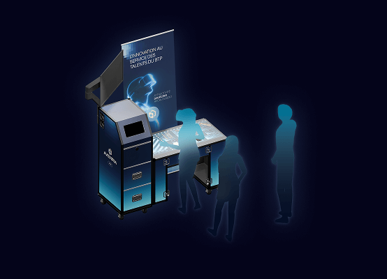 Module de démonstration Avenria avec borne numérique et écran.